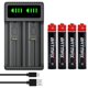 thumbnail image 1 of Batmax 4 pilas recargables AAAA Ni-MH + cargador USB dual LED con puerto tipo C para l&aacute;piz &oacute;ptico activo y m&aacute;s; A, AA, AAA, AAAA, AAAA, AAAA, N tama&ntilde;o, C ba, 1 of 8