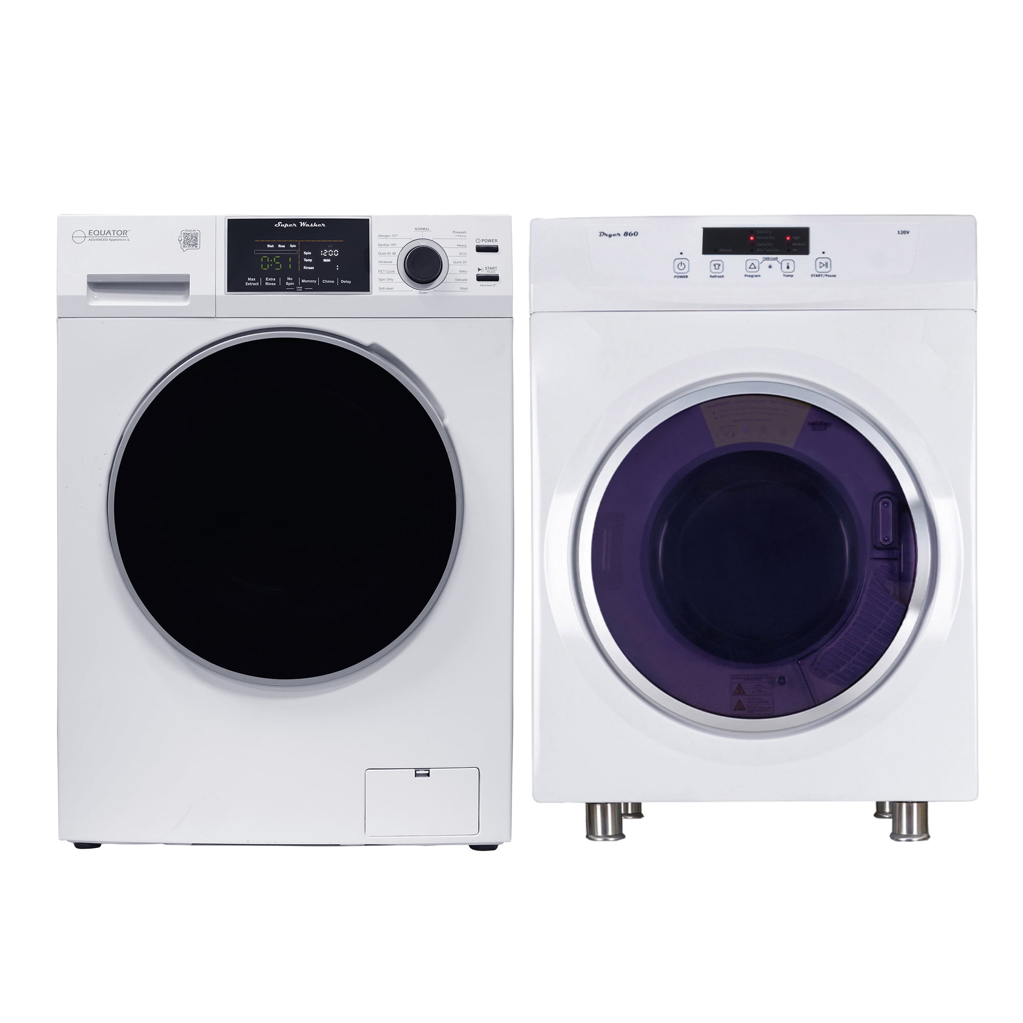 Equator APARTMENT STACKABLE 110V EW 826 Washer 1.6cf + ED 860 Vented Dryer 3.5cf