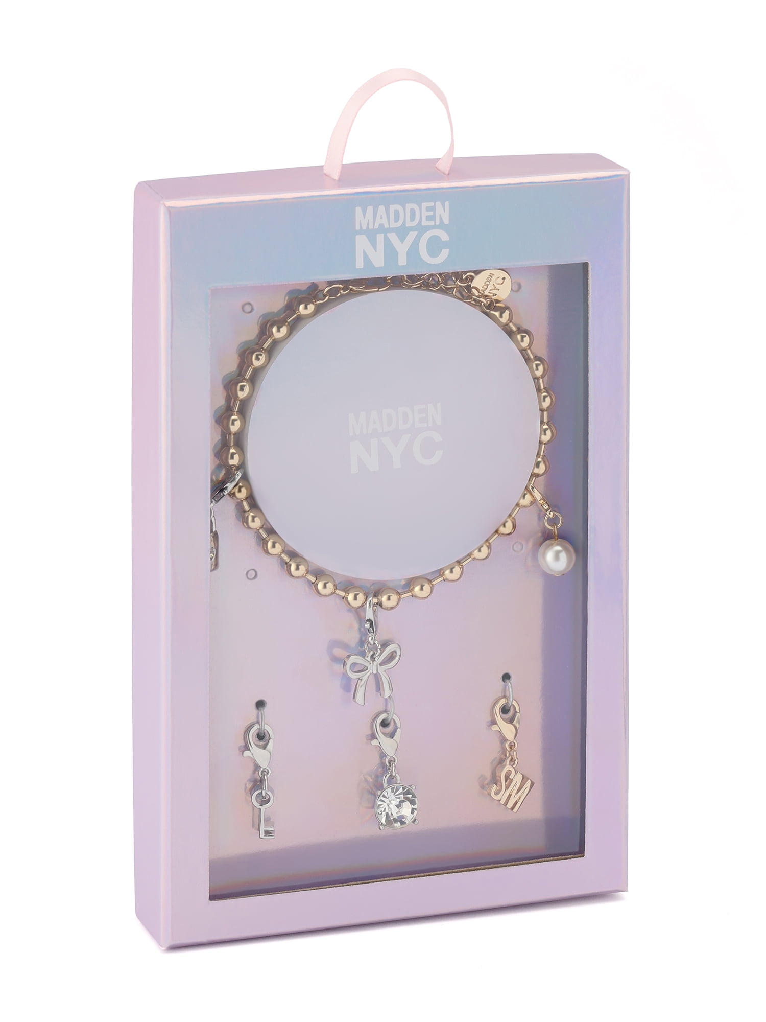 Madden NYC Women's Fashion Gold-Tone Bow Bracelet & 3-Piece Charm Giftable Boxed Jewelry Set