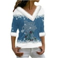 thumbnail image 2 of Craaazy Christmas Womens Shirts Fluffy Fuzzy V Neck Xmas Long Sleeve Womens Tops Snowflake Graphic Blouse Gifts for Women, 2 of 3