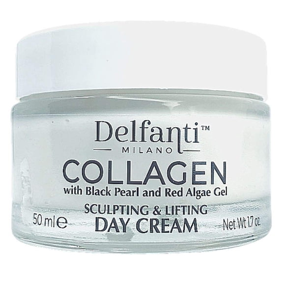 Delfanti-Milano Collagen Sculpting And Lifting Day Face Cream Face And Neck Moisturizer With Black Pearl And Red Algae Gel Made In Italy