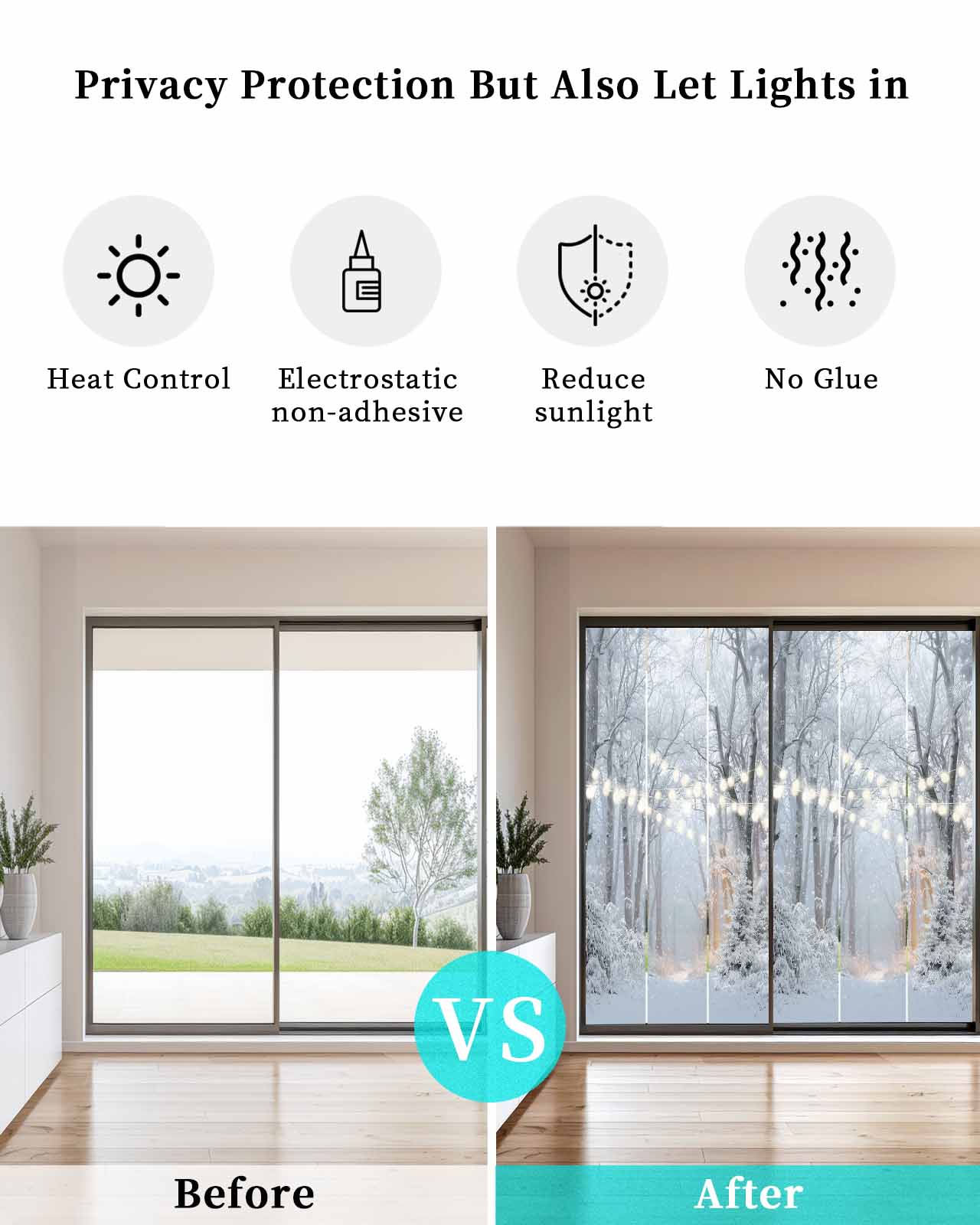 Grey White Christmas Window Privacy Film Stained Glass Window Film Decorative Windows Cover Static Windows Cling for Glass Door Xmas Tree Snowflake Forest Stickers for Bathroom 29.5"x78.7"