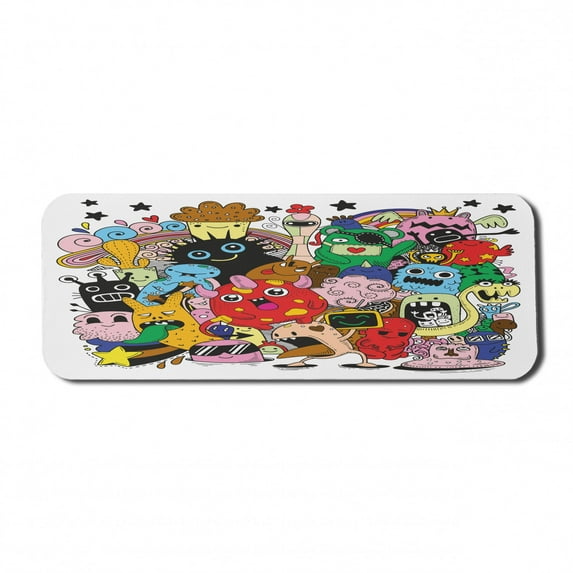 Alien Computer Mouse Pad, Colorful and Whimsical Monstrous Creatures in Doodle Humorous Childish Characters, Rectangle Non-Slip Rubber Mousepad Large, 31" x 12" Gaming Size, Multicolor, by Ambesonne
