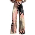 thumbnail image 2 of Fulijie Women's Vintage Flower Print Casual Wide Leg Pants, Pink Yoga Pants, Polyester,Spandex Lounge Pants Women, Yoga Pants with Pockets for Women, Teacher Outfits for Women, 2 of 4