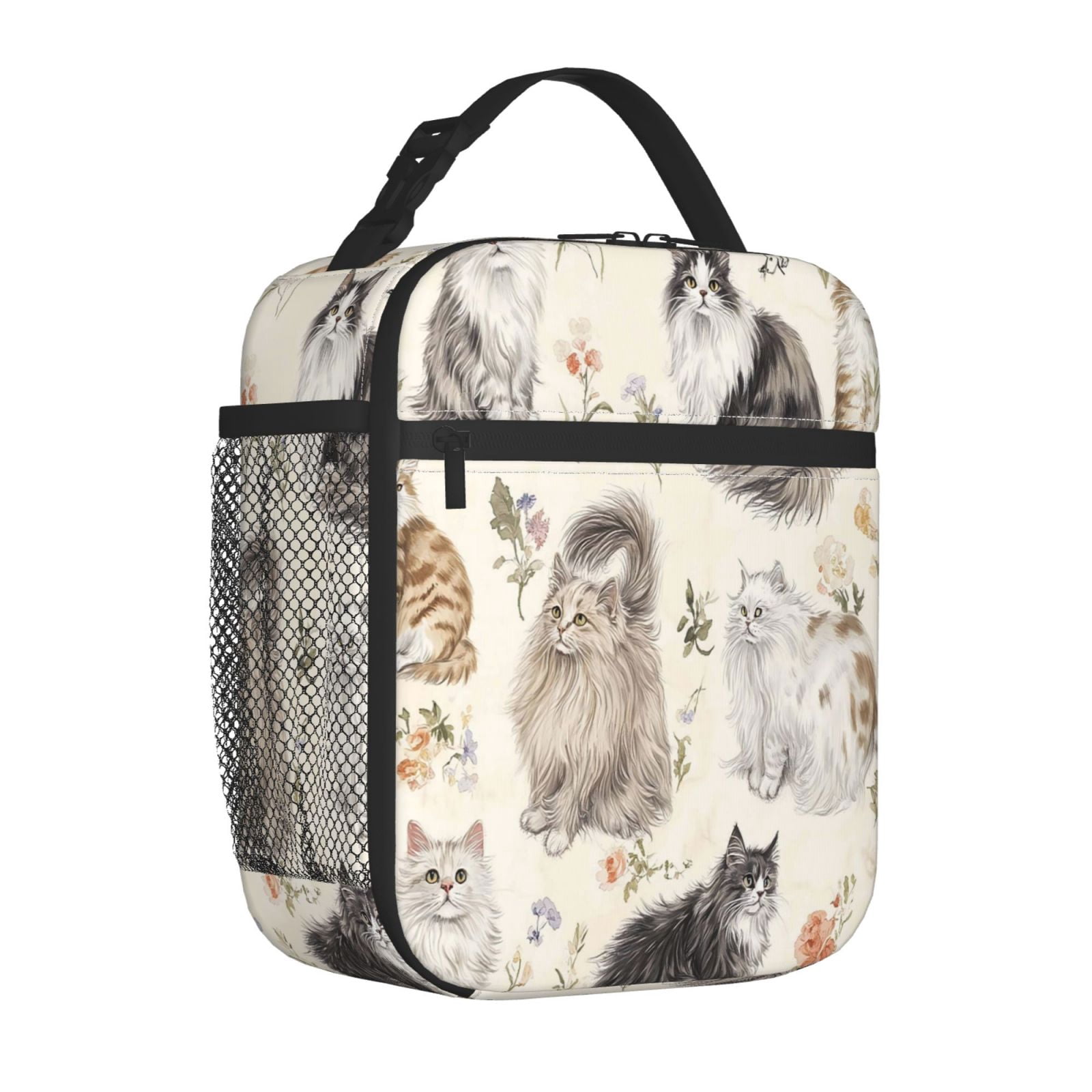 Lunch Bag For Women Men Insulated Portable Lunch Box Bento Box Office Picnic Travel Cooler Bag Stylish Long-Haired Cat