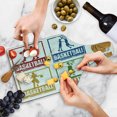 thumbnail image 4 of Basketball Cutting Board, Vintage Style Rubber Stamp Design Print Illustration Basketball Players, Decorative Tempered Glass Cutting and Serving Board, Wine Bottle Shape, Navy Green Red, by Ambesonne, 4 of 5