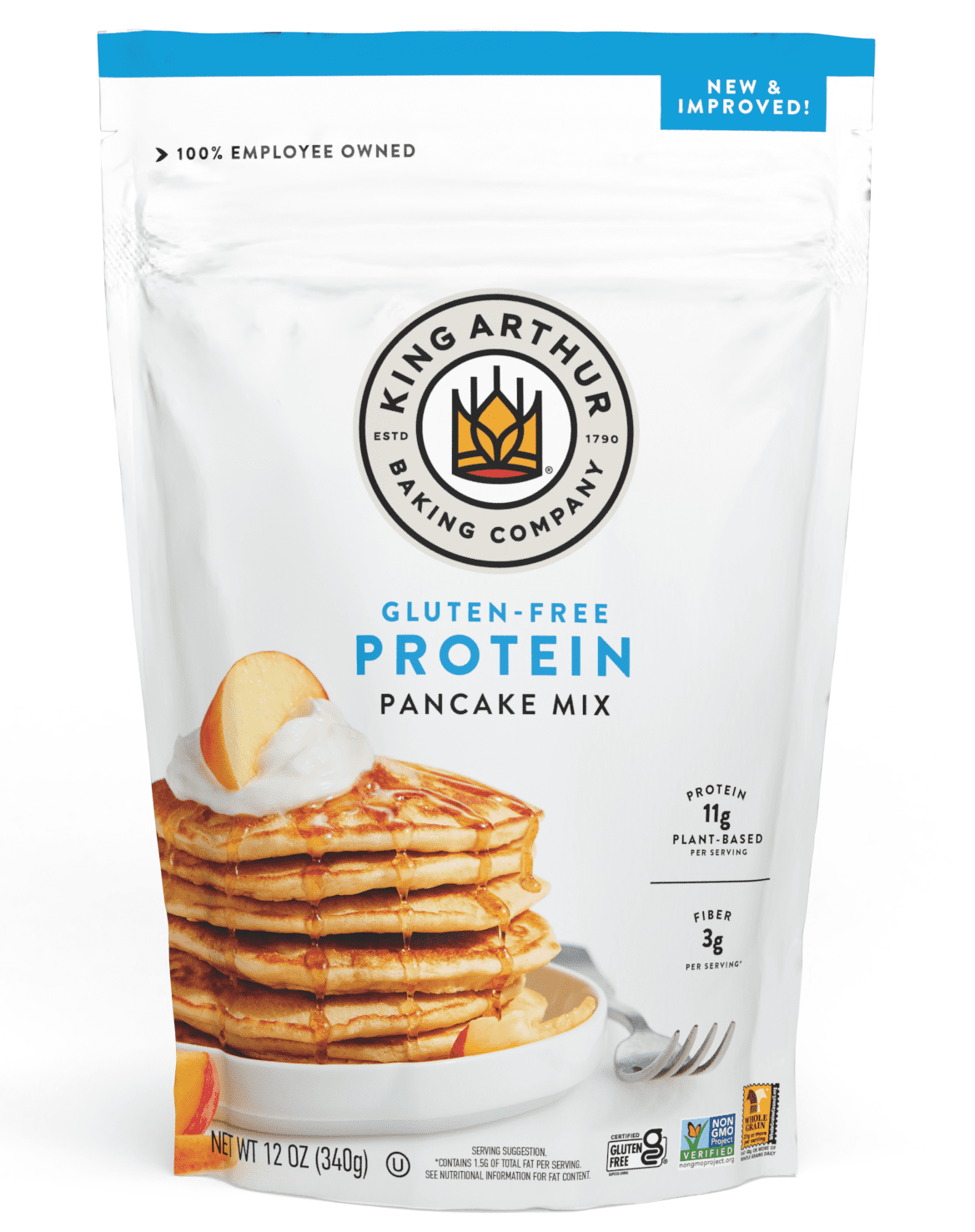 (3 pack) King Arthur Baking Company, Non-GMO Project Verified, Certified Gluten-Free Protein Pancake Mix, 12 oz Resealable Bag