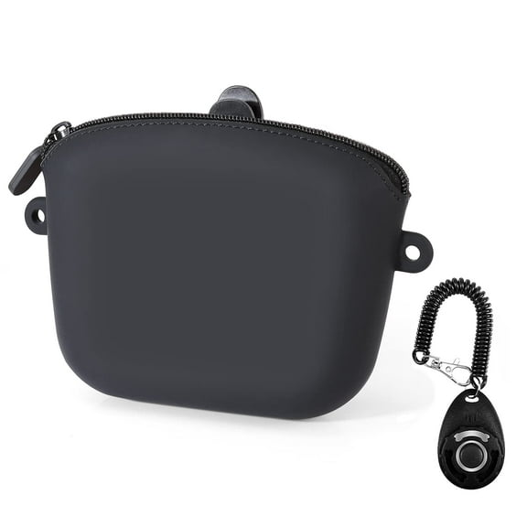 Liboer Silicone Dog Treat Snack Pouch,Training Waist Bag with Clip,Zipper Closure,Big One, Black