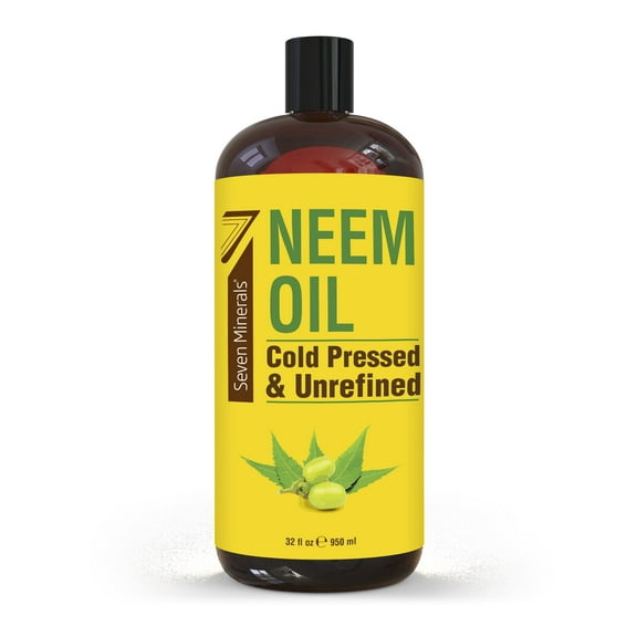 Seven Minerals Pure cold pressed Neem oil, 32 fl oz, non-GMO, hexane-free, for plants, skincare, and haircare