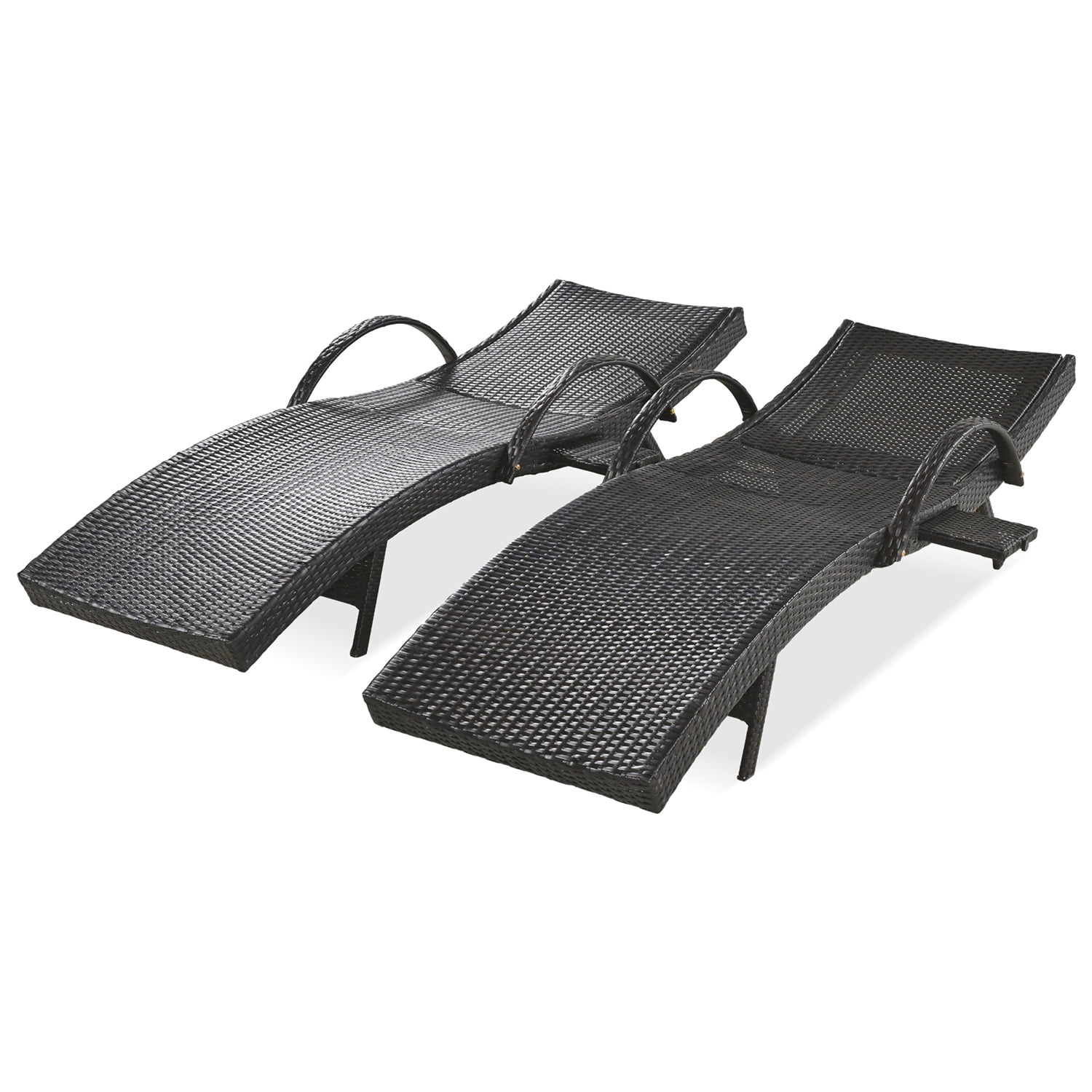 Aimee Lii Set of 2 Patio Wicker Adjustable Backrest Ergonomic Chaise Lounge Chairs with Pull-out Side Table, Convenient and Comfortable, Brown