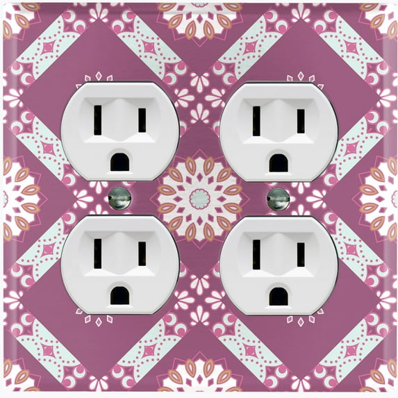 Metal Light Switch Plate Cover Mandala Purple Floral Pattern Damask MDL111