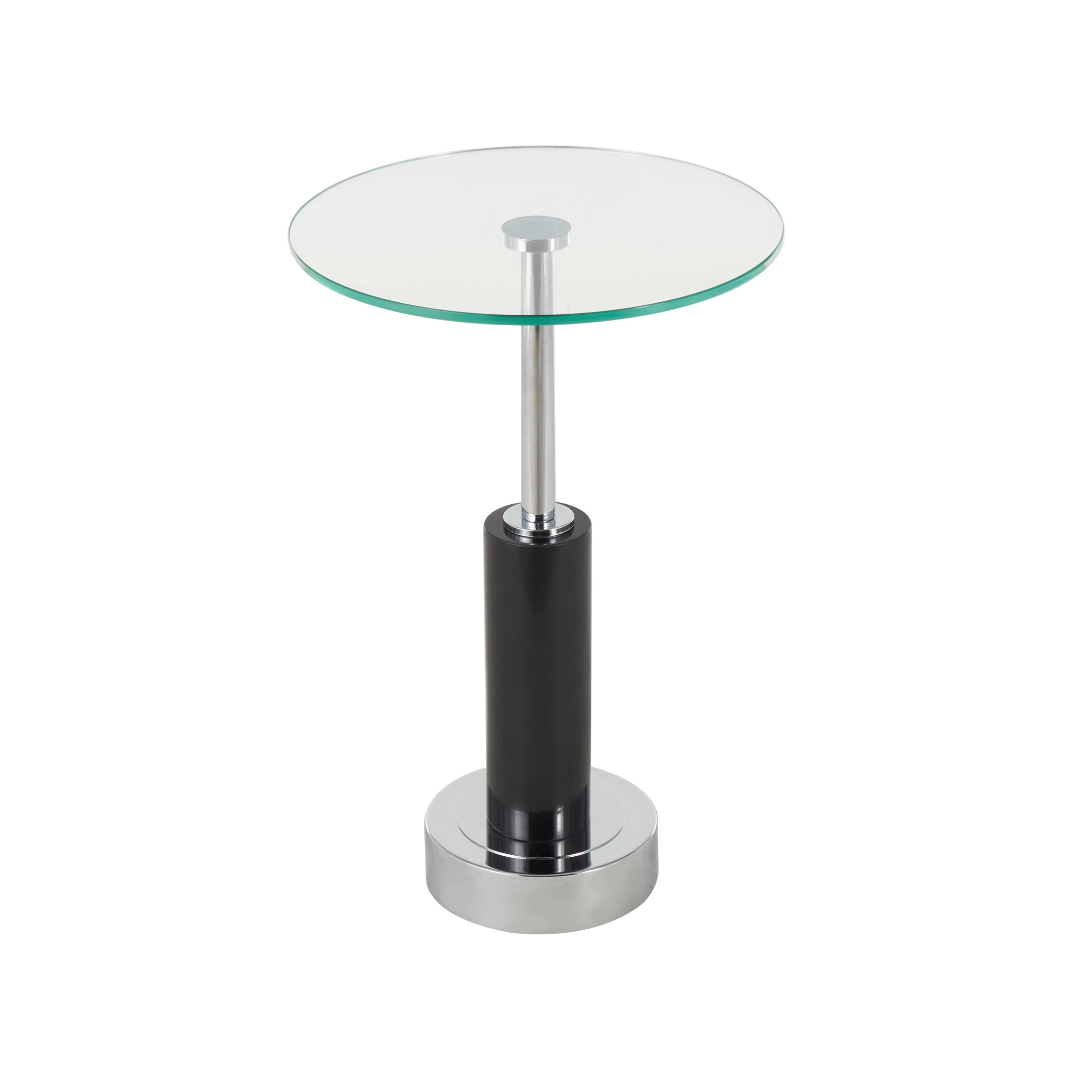 DecMode 14" x 21" Black Marble Round Accent Table with Silver Metal Rod and Base, 1-Piece