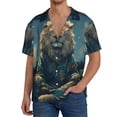 thumbnail image 1 of Balery Starry Sky Meditating Lion Camisa Casual de Manga Corta con Botones para Hombre, Texturizada, Estilo Cubano, para Playa, Verano-4X-Large, 1 of 5