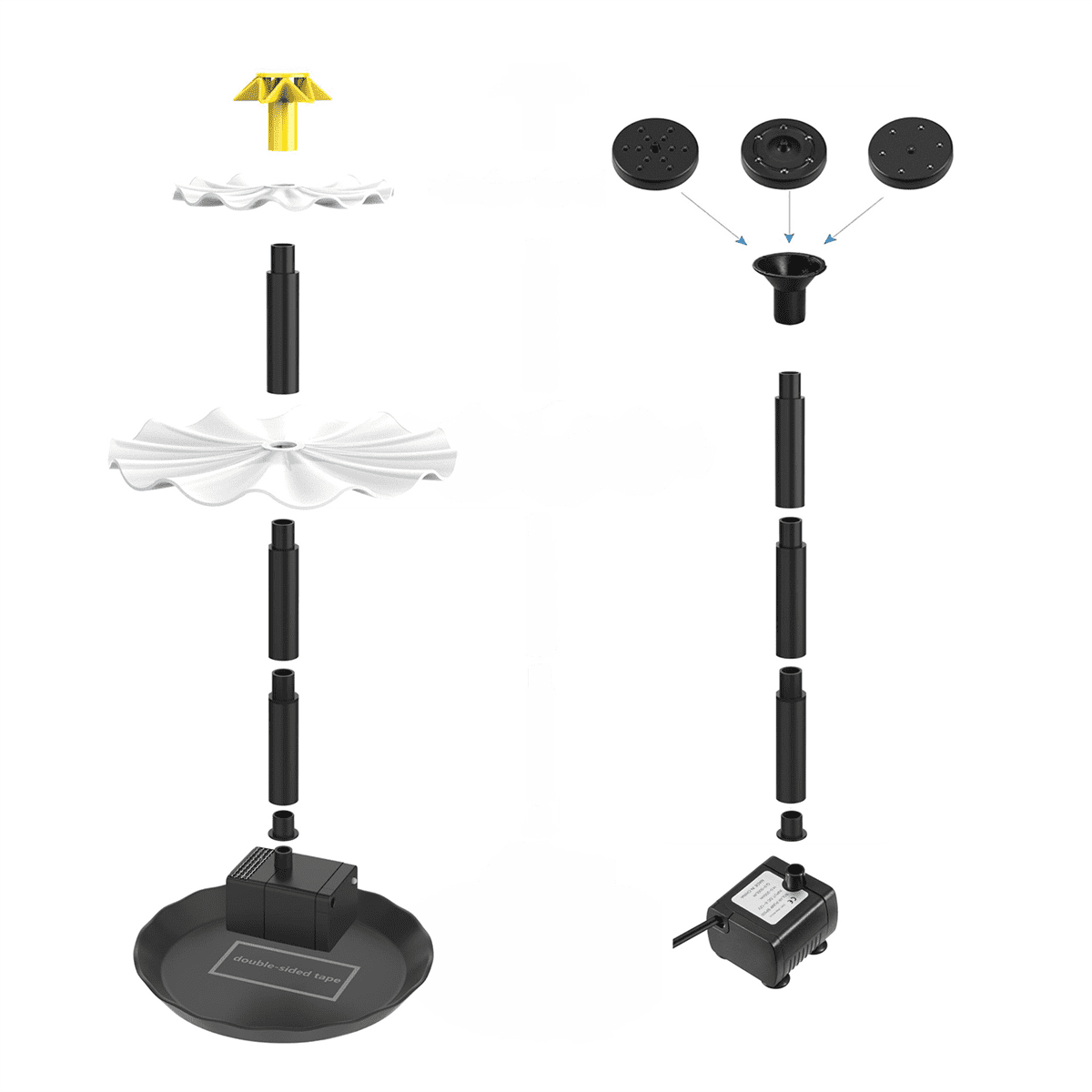 3 Tiered Bird Bath with Solar Pump,DIY Solar Fountain Detachable and Suitable for Bird Bath, Garden Decoration,Outdoor