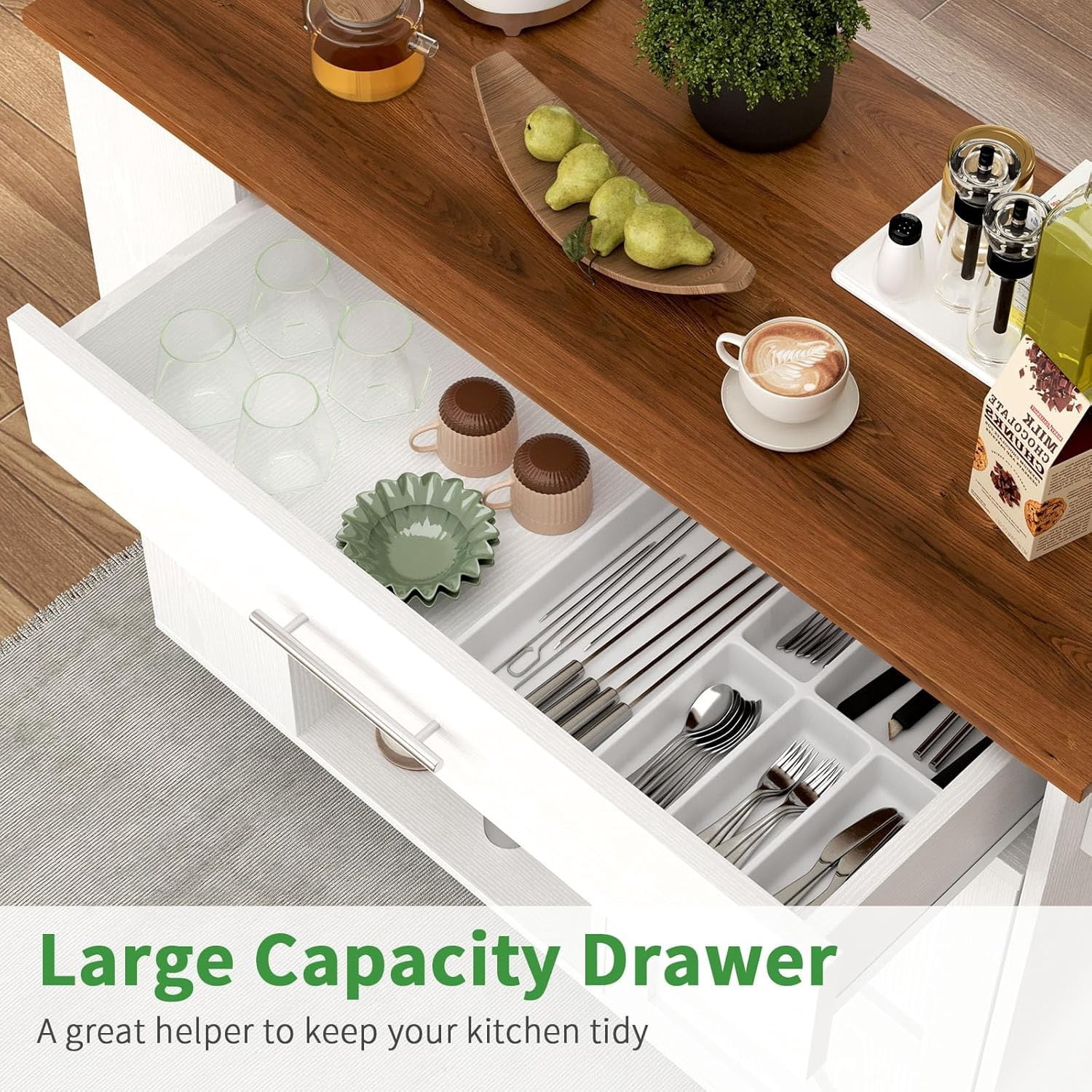 DreamCurship 39" Kitchen Island Cart with Storage, Kitchen Cart Island on Wheels, Rolling Kitchen Island with Spice Rack & Towel Rack, Island Table for Kitchen, White
