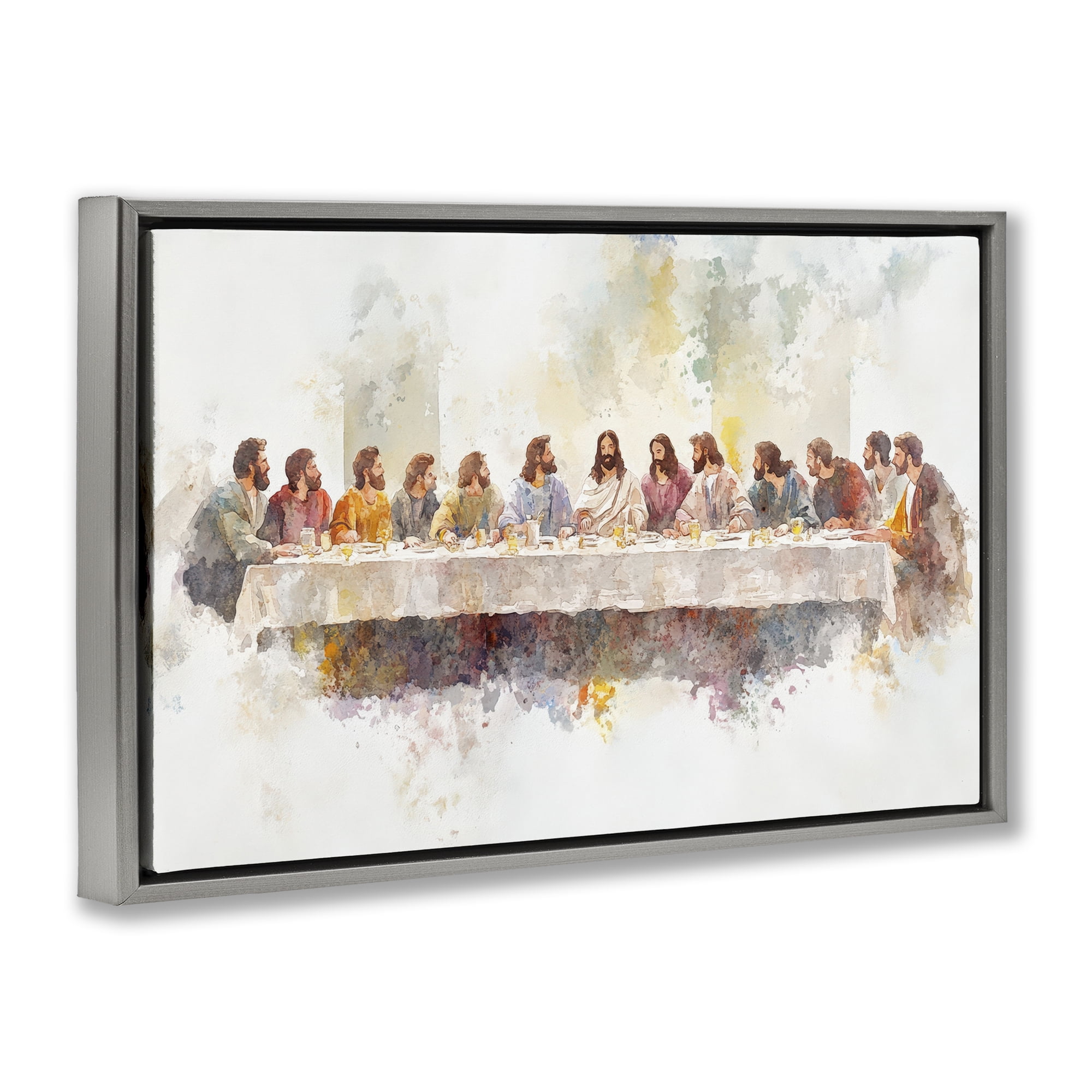 Stupell Industries Watercolor Supper Spirituality Gray Framed Floater Canvas Wall Art, design by Petal Prints Design