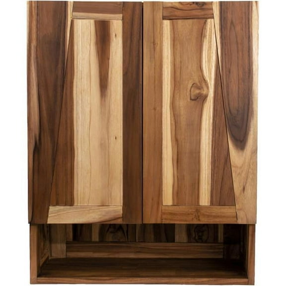 HomeRoots 383583 24 in. Solid Teak Wood Wall Mounted Accent Cabinet, Shades of Brown