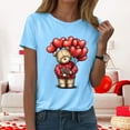 thumbnail image 3 of felwors Teddy Bear Graphic Tee | Valentine's Day Heart Balloons & Flower Casual Crew Neck Short Sleeve Shirt”(Blue, XXXL), 3 of 7