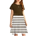 thumbnail image 4 of Spazoro Kids Girls A Line Dresses, Stretchy Wrinkle Short Sleeve Striped New Style Princess Dress for Child Girls Brown Size 9 T, 4 of 7