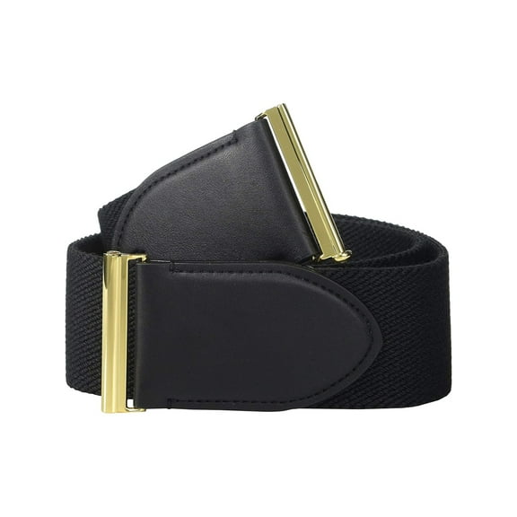 RALPH LAUREN Womens Black Interlock Buckle Faux Leather Tabs Woven Stretch 100% Polyester Casual Belt S