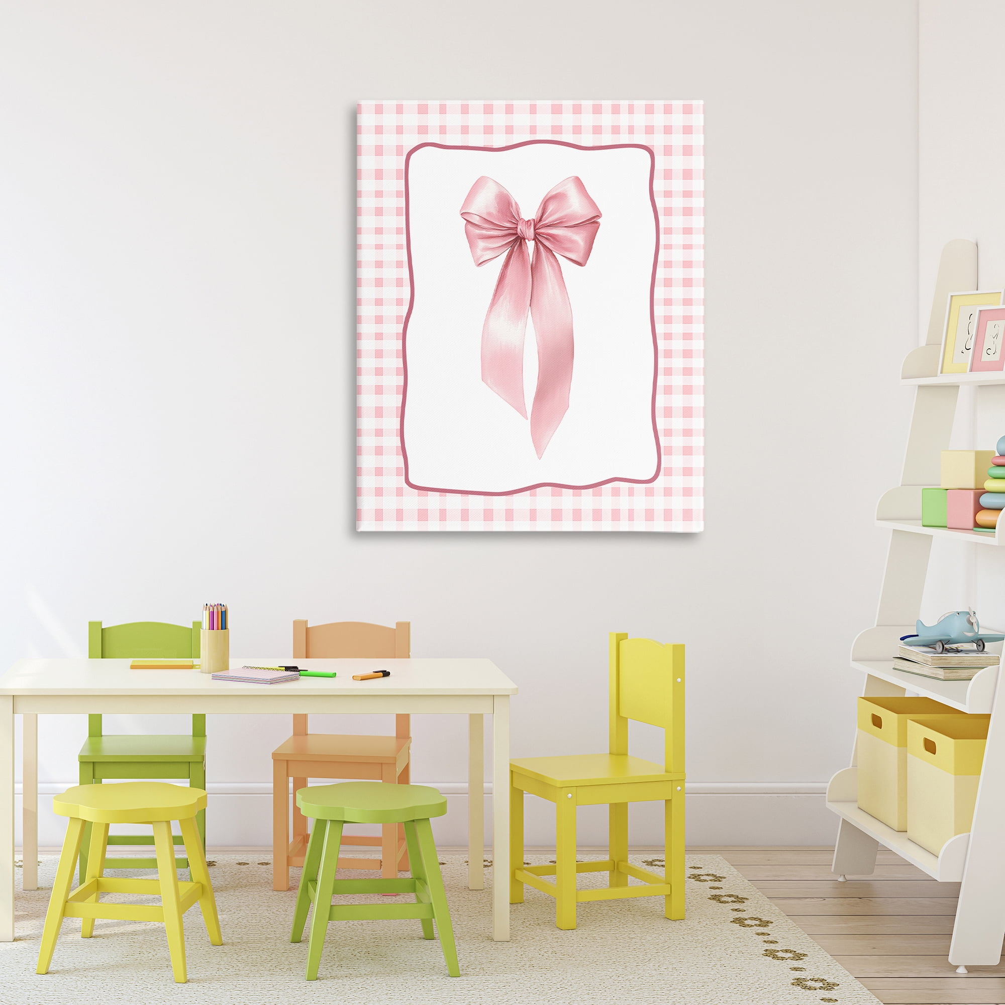 Stupell Industries Pink Gingham Ribbon Canvas Wall Art, design by Christine Simpson Art