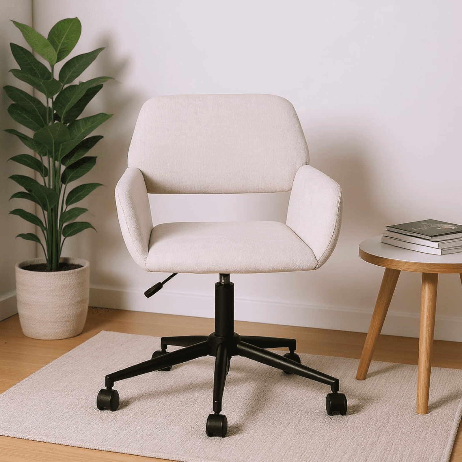 Homy Casa Swivel Vanity Chair with Adjustable Height and Upholstered Seat, Beige Chenille Fabric