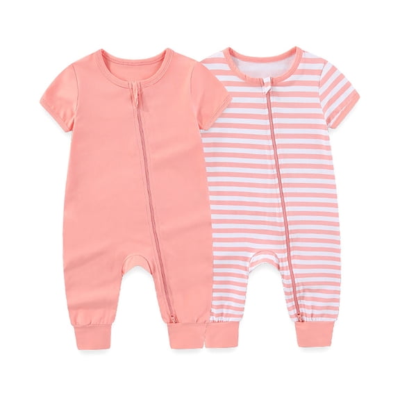 CAIVO 2-Pack Baby Boys Romper Jumpsuit With Two Way Zipper Soft Bodysuit Short Sleeve Toddler Playwear Soft Kids Onesie