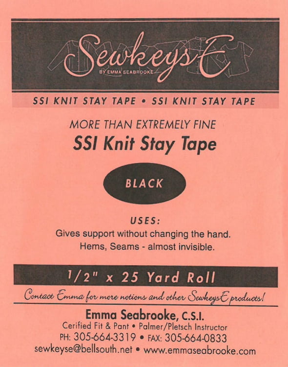 Black 1/2" Fusible SS1 Knit Stay Tape More Than Extremely Fine 0.5