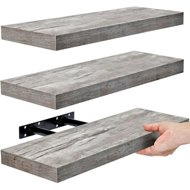 Sorbus Wall Mount Floating Shelf, Grey Wood - Rustic Farmhouse Décor 16.25" L x 5.50" W x 1.5" H (3-Shelves)