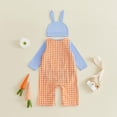 thumbnail image 5 of My First Easter Baby Boy Outfit Romper Bunny Carrot Embroidery Plaid Overalls Pants Ears Hat 3pcs Newborn Clothes, 5 of 7