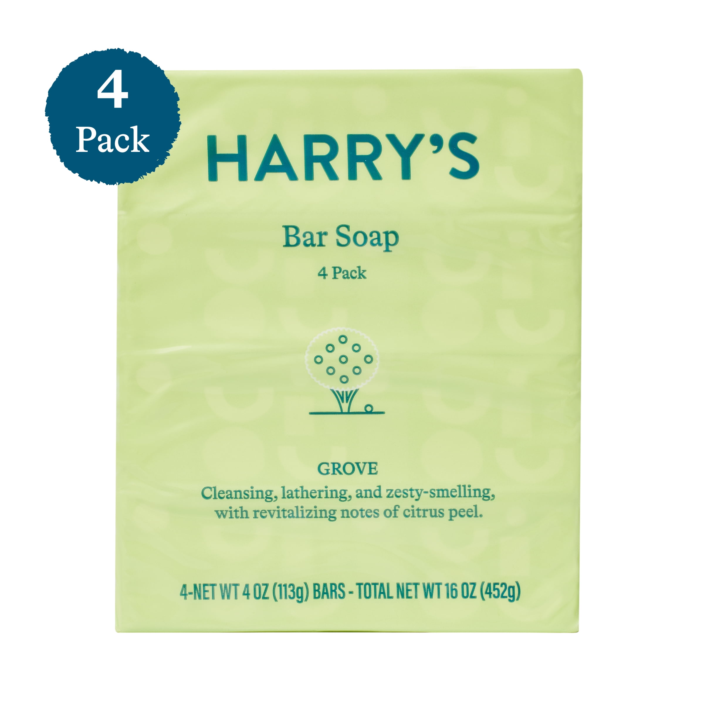 Harry's Men's Cleansing Bar Soap, Grove Scent, 4 oz, 4 Pack