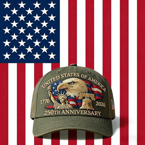 Celebrate Americas 250th Anniversary Adjustable Cap, Retro Washed Patriotic Baseball Hat with Eagle Print, Army Green