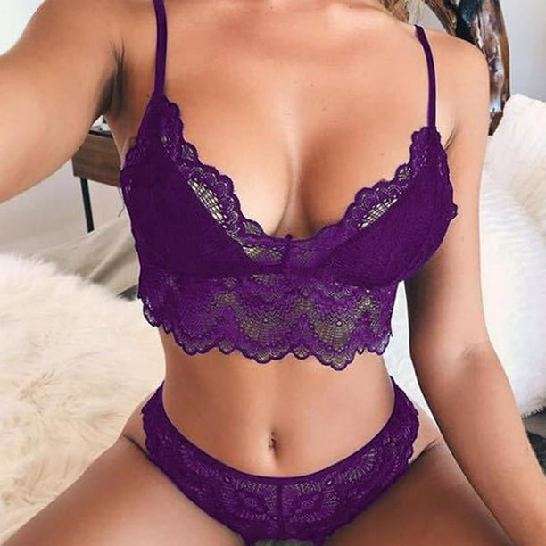 Conjunto De Lenceria Hueco De Encaje Para Mujer Brasier Transparente Bordado Bragaspangjing Walmart en linea