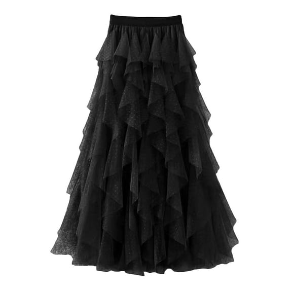Michellecmm Women's Mini Dot Print Midi Skirt Irregular A-Line Tulle Skirt