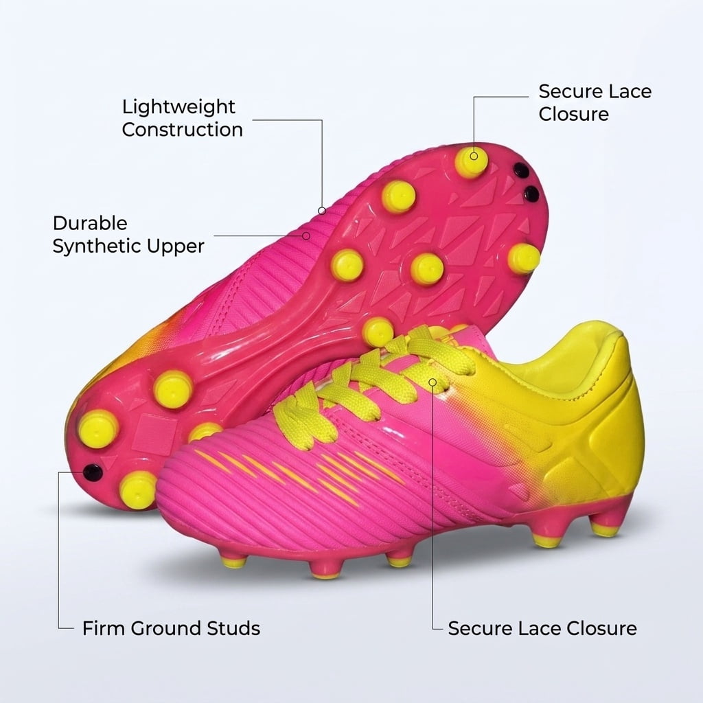 Vizari Liga Firm Ground Soccer Cleats for Kids – Durable, Lightweight, and Comfortable Soccer Shoes for Boys and Girls,Pink,12