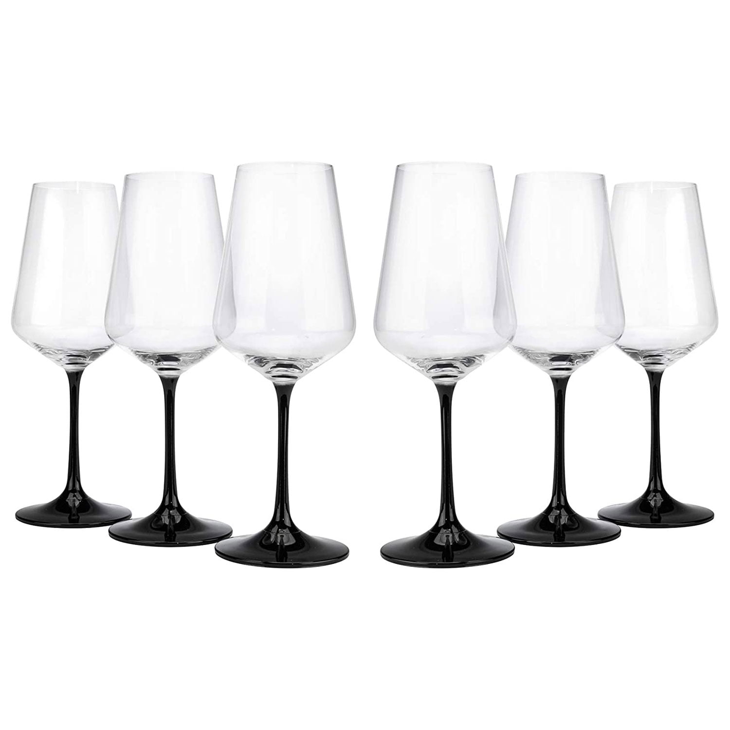 World Gifts Sandra Black Stem Decorative Design Wine Glass Set 11.5