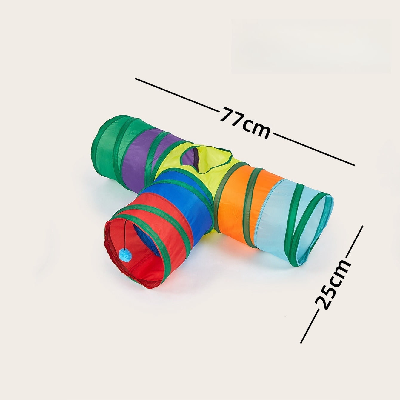mirlewaiy Pet Cat Tunnel Collapsible Toy, 3-Way Kitty Tunnel with Peek Hole & Ball - Indoor Play Tube for Cats, Kittens, Puppy, Rabbit, Rabbit Rainbow
