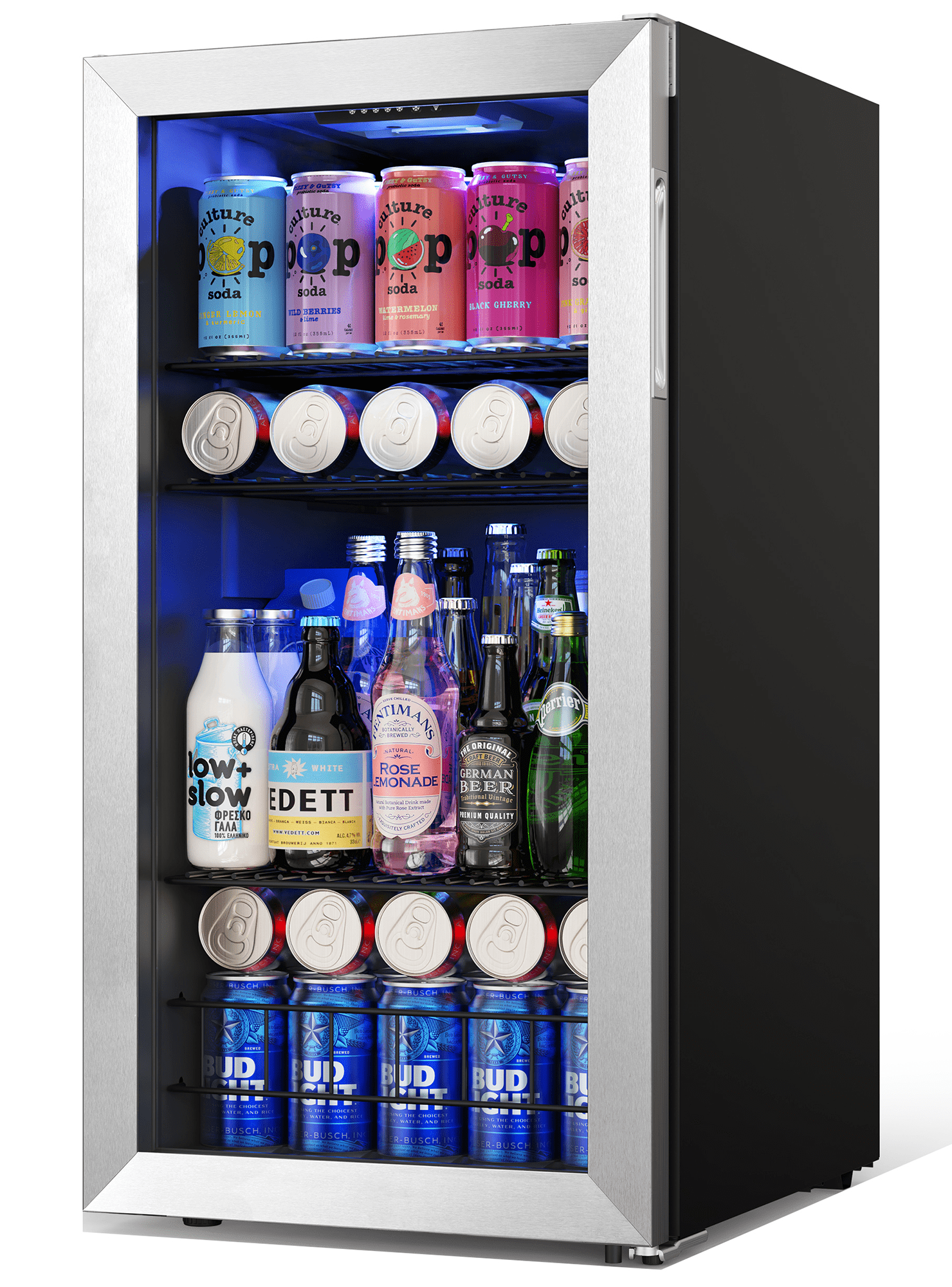 Yeego 116 Can Beverage Refrigerator Cooler, 3.1 cu.ft. Beverage Fridge with Glass Door for Home/Bar/Office, Black