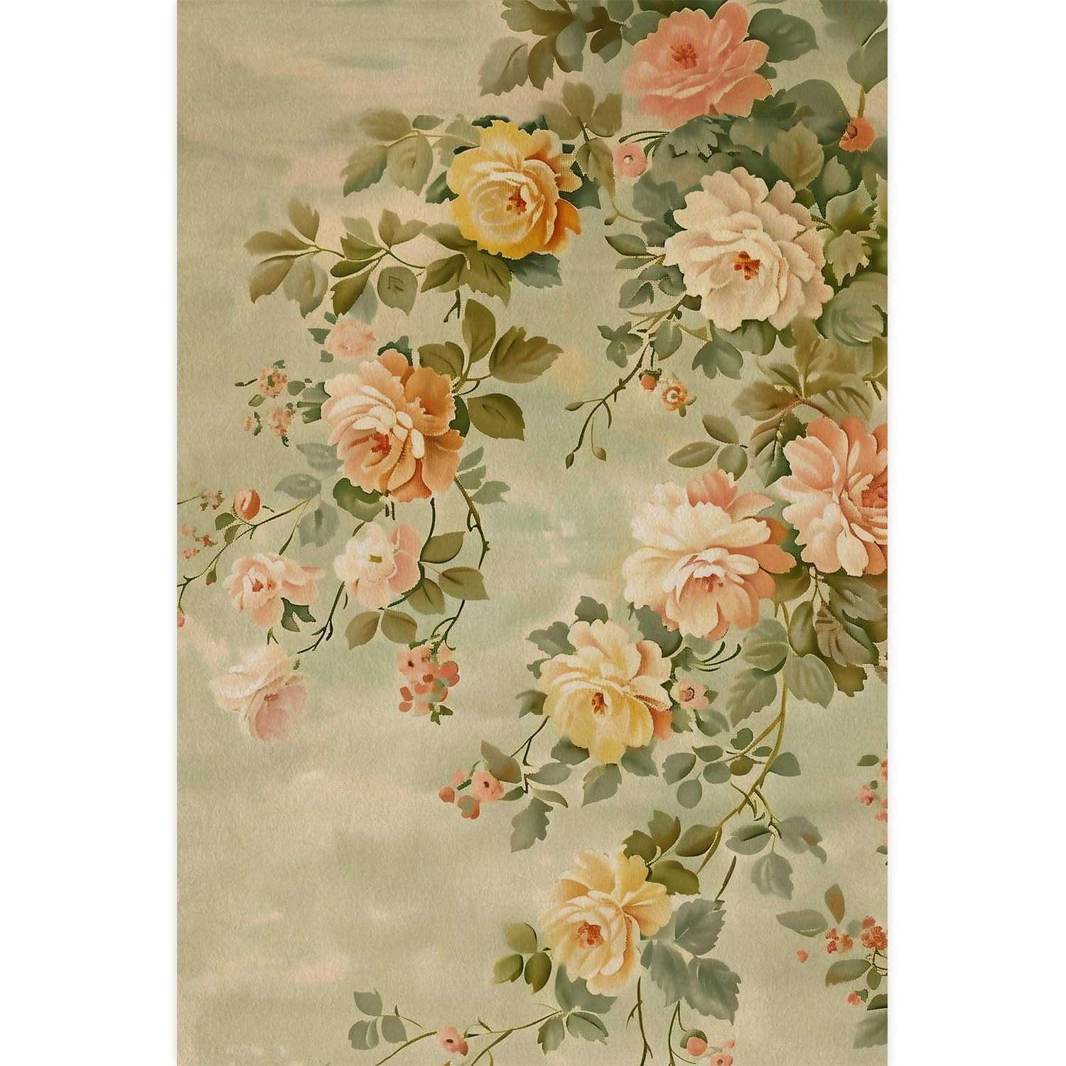 Idea4wall 2pcs Vintage Floral Elegant Blooming Roses Watercolor Wall Murals, Not Peel and Stick, Non-Woven Wallpaper Large Wall Decoration for Rooms, 48"x72"