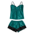 thumbnail image 5 of Wxolcjlv Womens Solid Satin Pajama Set Lace Spaghetti Strap Top Shorts Sleepwear Nightwear, 5 of 5