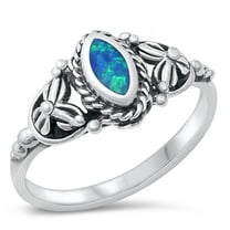 CHOOSE YOUR COLOR Marquise Blue Simulated Opal Ring .925 Sterling Silver Band CZ Female Size 4