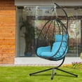 thumbnail image 2 of Large Egg Chair with Stand, Patio Wicker Hanging Chair, Egg Chair Swing Hammock Chair with UV Resistant Cushion and Pillow for Indoor Outdoor, Patio Backyard Balcony Lounge Rattan Swing Chair, JA3662, 2 of 10