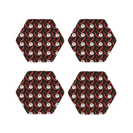 

Tideii Red Hot Chili 1 for Leather Coasters 4 Pieces Anti-fouling and Anti-scalding Decorative Coasters Suitable for Restaurants Kitchens Coffee Shops-Hexagon