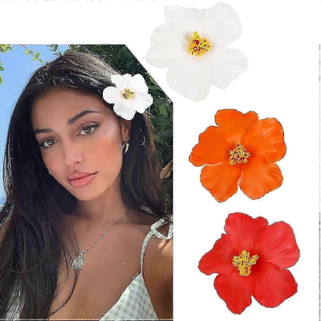 pinzas para el cabello con flores hawaianas para mujeres y niñas, pinzas para el cabello de plumeria e hibisco, pinzas de flores artificiales para vacaciones y fiestas en la playa.