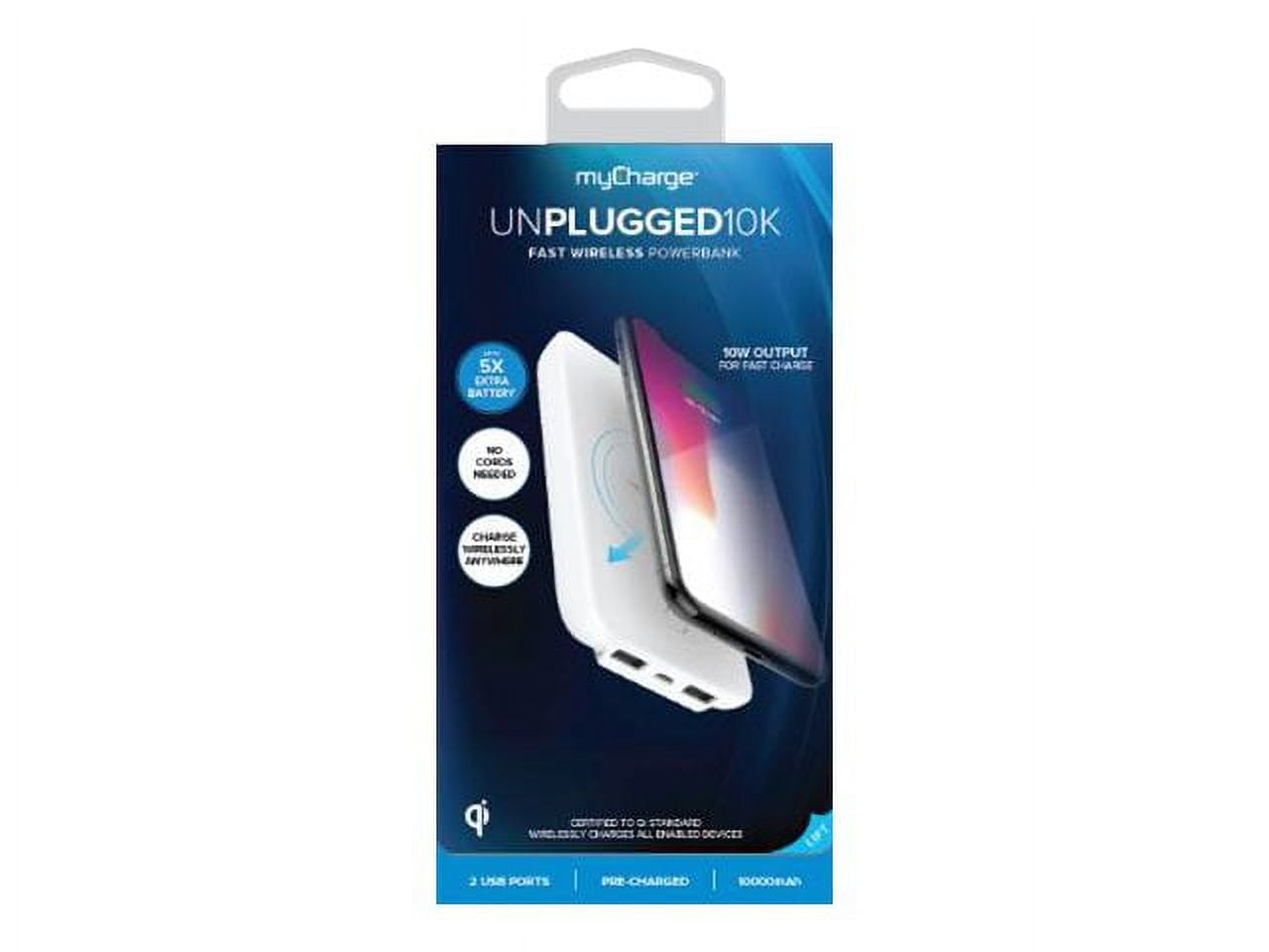 myCharge UNPLUGGED10K - Wireless charging stand / power bank - 10000 mAh - 2.4 A - 2 output connectors (USB) - white