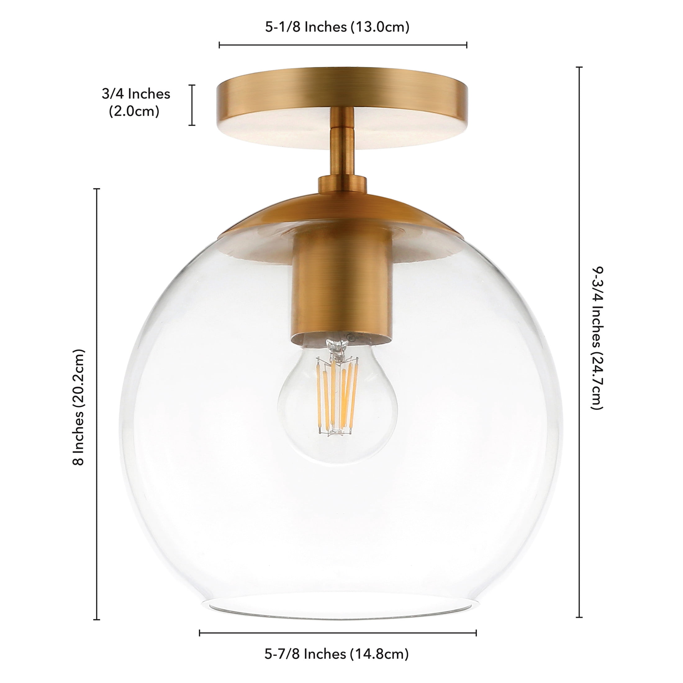 Evelyn&Zoe 9" Brass Finish Metal/Glass Semi Flush Mount