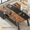 thumbnail image 3 of 71" Executive Desk with File Cabinet, Large Office Desk with Drawers and Shelves, L Shaped Computer Desk with Power Outlets, Business Furniture Desk Workstation for Home Office, Brown, 3 of 8
