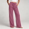 thumbnail image 5 of Mlzmgr Wide Leg Pants for Women Casual Loose Drawstring Elastic High Waisted Cotton Linen Summer Beach Pants with Pockets(X-Large), 5 of 8