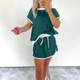 thumbnail image 5 of Women's Casual 2 Piece Short Sleeve Crew Neck Color Block Pullover Tops Matching Drawstring Mini Skirt Going Out Lounge Outfits, 5 of 7