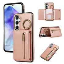 ELEHOLD Case for Samsung Galaxy A14 5G, Zipper Leather Wallet Crossbody Case with Detachable Ring Kickstand & Card SlotsRosegold